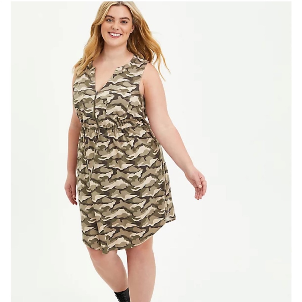 Sleeveless Zip-Front Shirt Dress - Stretch Challis Camo